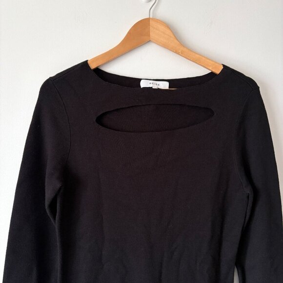 Reiss Audrey Cut Away Knit Long Sleeve Dress Black Size 10 - Picture 4 of 7